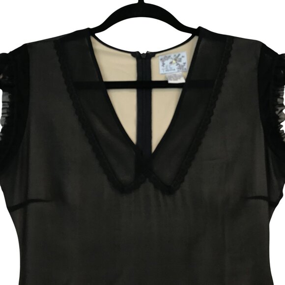 Tabitha XS Black Sheer V-Neck Sleeveless 100% Silk Dress Elegant Anthropologie - Picture 5 of 11